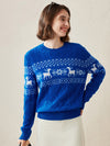 COMOBOCA 100% Cashmere Women's Cozy Reindeer Fair Isle Knit Sweater