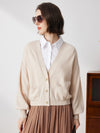 COMOBOCA Beige 100% Cashmere Women's Puff Sleeve Knit Cardigan
