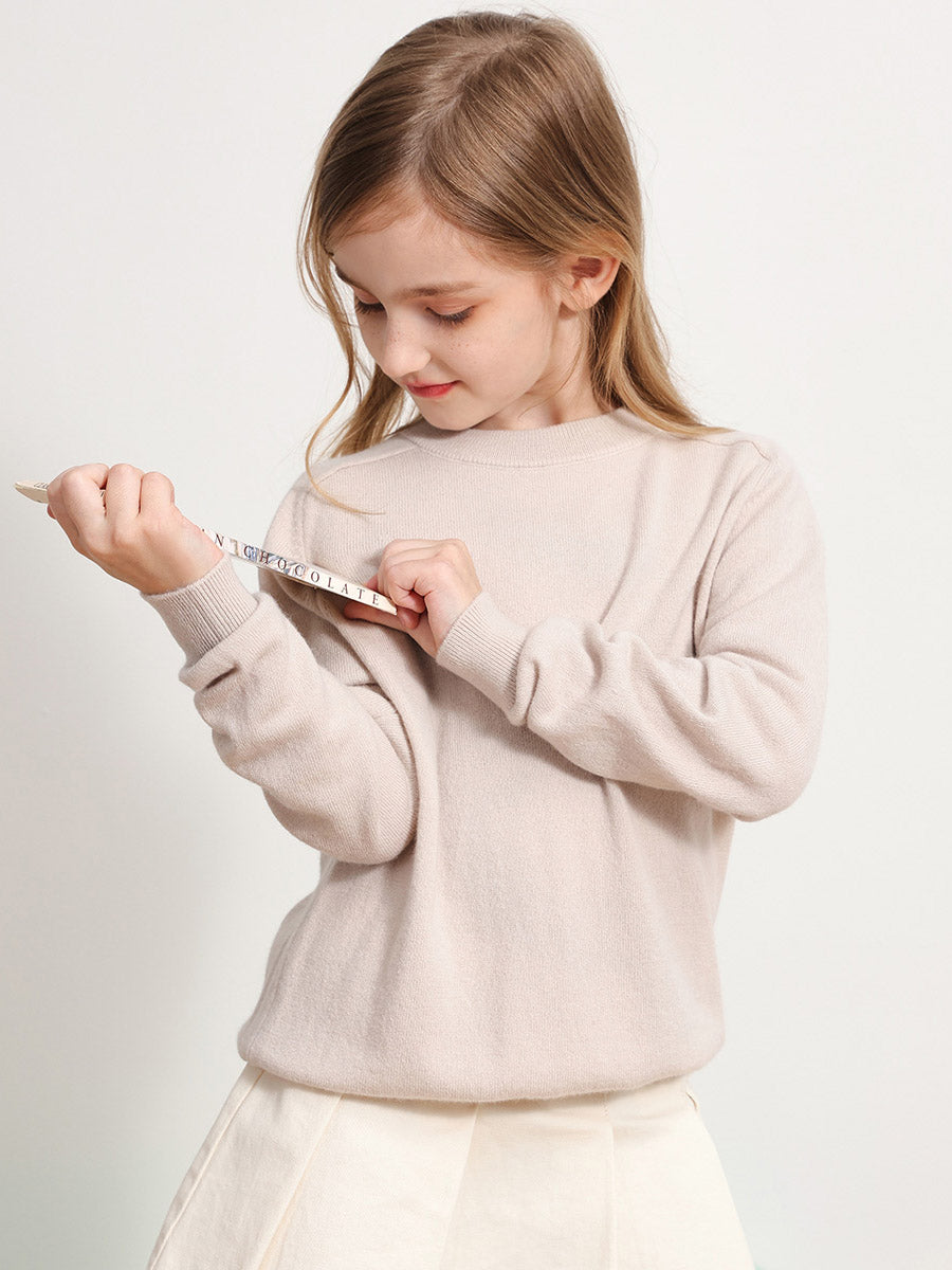 COMOBOCA BEIGE 100% Wool Kids' Round Neck Plain 100% Sweater