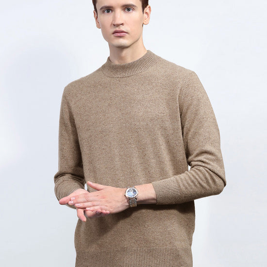 COMOBOCA CAMEL BEIGE 100% Cashmere Men's Mock Neck Knit Sweater