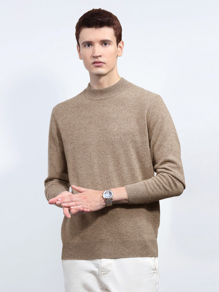 COMOBOCA CAMEL BEIGE 100% Cashmere Men's Mock Neck Knit Sweater