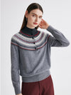 COMOBOCA 100% Cashmere Women's Fair Isle Mock Neck Button Front Sweater