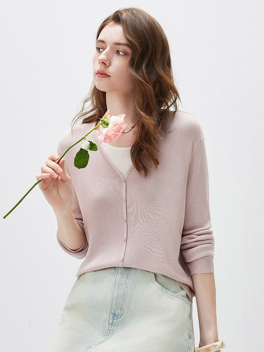 COMOBOCA Women's Ribbed Knit V-Neck Faux Cardigan