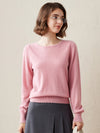 COMOBOCA Pink 100% Cashmere Women's Pearl-Trimmed Knit Sweater