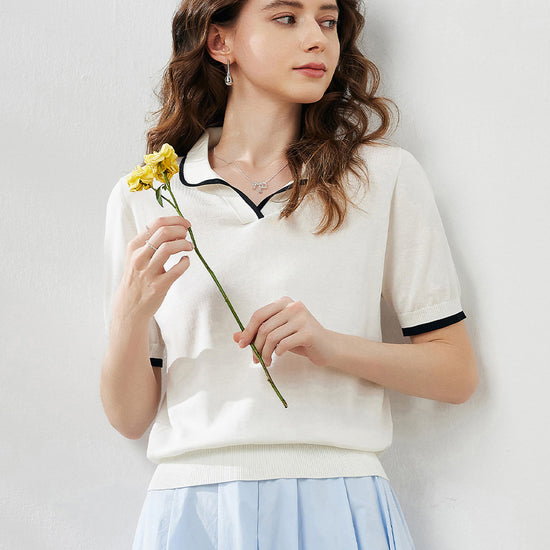 COMOBOCA Women's Casual Contrast Trim Polo T-Shirt