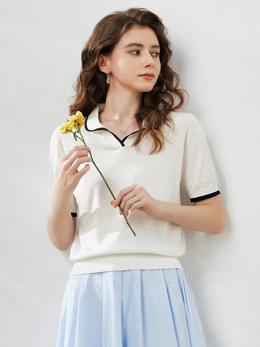 COMOBOCA Women's Casual Contrast Trim Polo T-Shirt