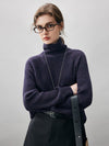 COMOBOCA Deep Purple 100% Cashmere Women's Ribbed Turtleneck Sweater