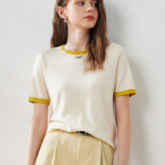 COMOBOCA Women's Retro Ringer Cotton Silk T-Shirt