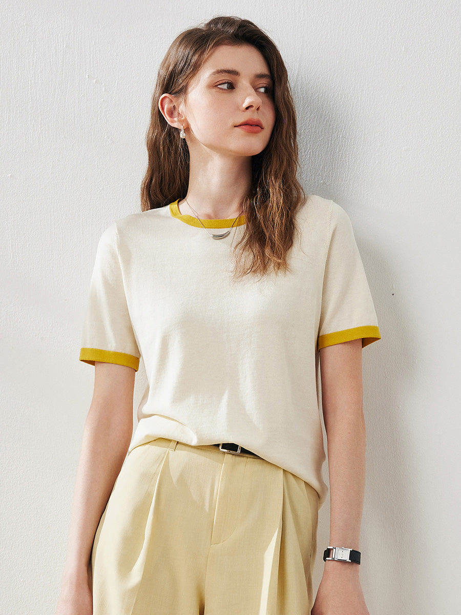 COMOBOCA Women's Retro Ringer Cotton Silk T-Shirt