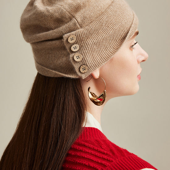 COMOBOCA 100% Cashmere Women's Button Decorated Knit Beanie