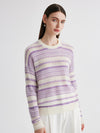 COMOBOCA 100% Cashmere Women's Striped Knit Round Neck Sweater