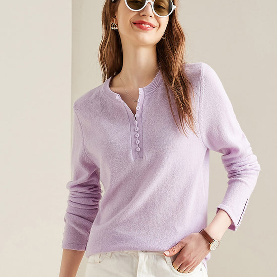 COMOBOCA PURPLE 100% Cashmere Women's Round Neck Knit Sweater