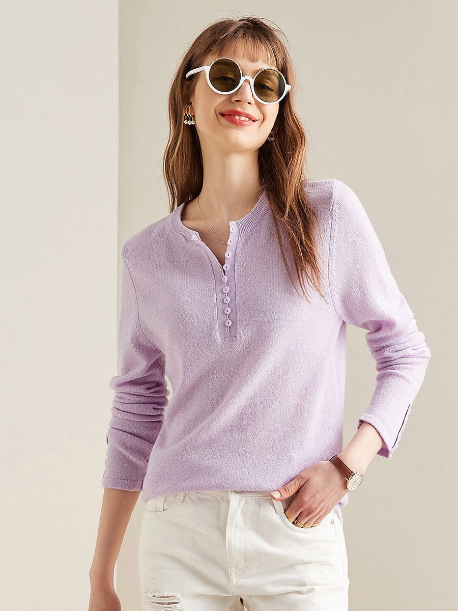 COMOBOCA PURPLE 100% Cashmere Women's Round Neck Knit Sweater