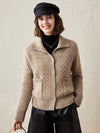 COMOBOCA Camel 100% Cashmere Women's Cable Knit Pocket Cardigan