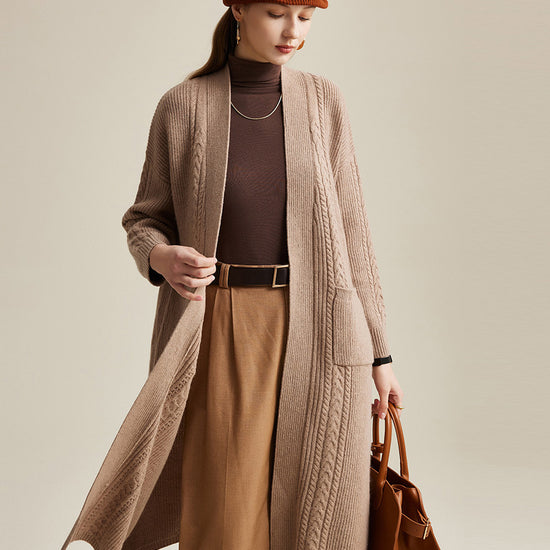 COMOBOCA 100% Wool Women's Cardigan Long Knit Coats with Pockets