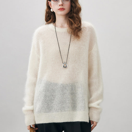 COMOBOCA M Cloudy Women's Mohair Sheer Knit Round Neck Sweater