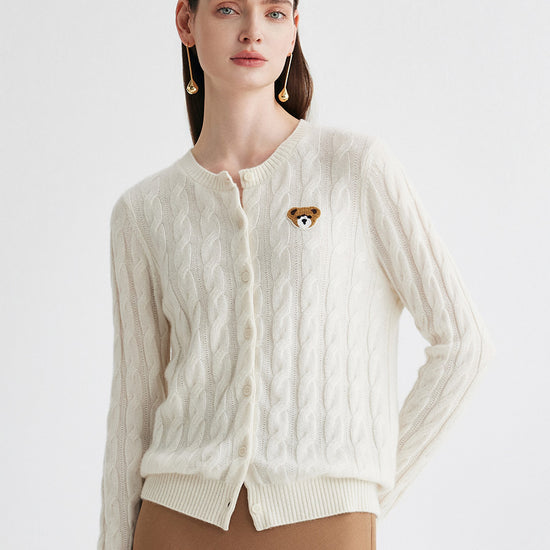 COMOBOCA 100% Cashmere Women's Cable Knit Cardigan