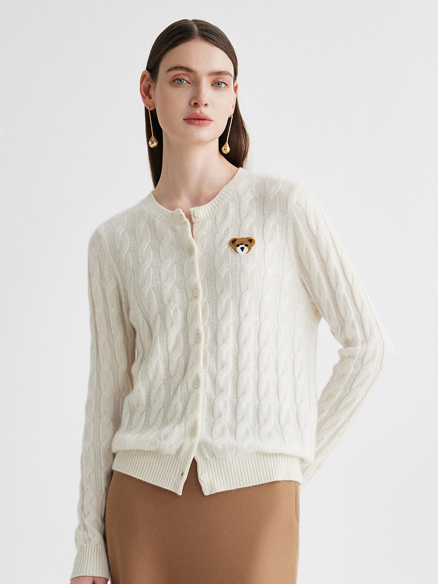 COMOBOCA 100% Cashmere Women's Cable Knit Cardigan