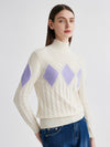COMOBOCA 100% Cashmere Women's Argyle Cable Turtleneck Knit Sweater