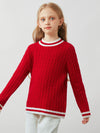 COMOBOCA 100% Wool Kids' Cable Knit Round Neck Sweater
