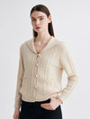 COMOBOCA 100% Cashmere Women's Sailor Collar Cable Knit Cardigan