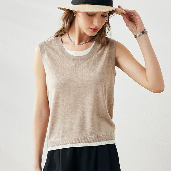 COMOBOCA Camel Women's Faux Layered Look Tank Top