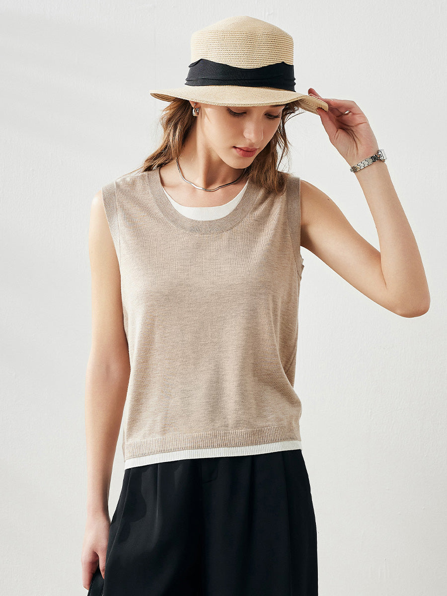 COMOBOCA Camel Women's Faux Layered Look Tank Top