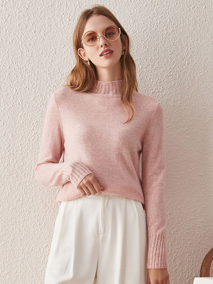 COMOBOCA PINK 100% Cashmere Women's Mock Neck Knit Sweater