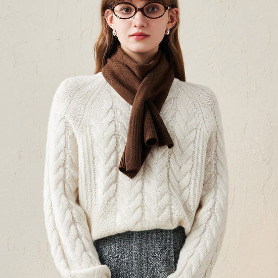 COMOBOCA Brown 100% Wool Elegant Ribbed Scarf