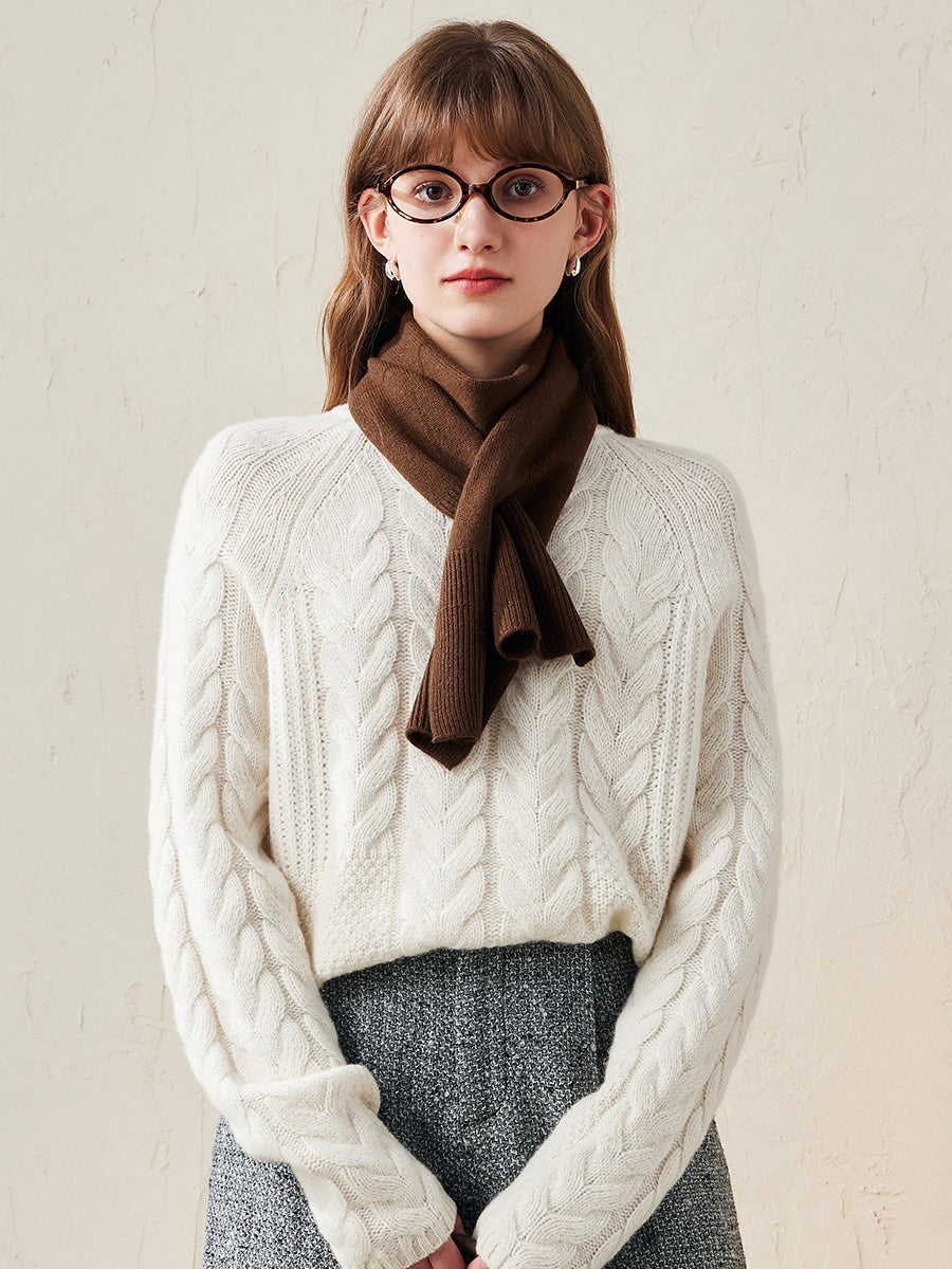 COMOBOCA Brown 100% Wool Elegant Ribbed Scarf