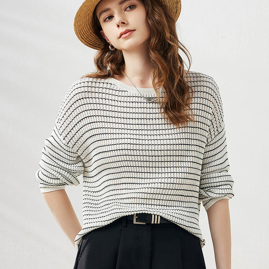 COMOBOCA Women's Striped Knit Pullover Sweater