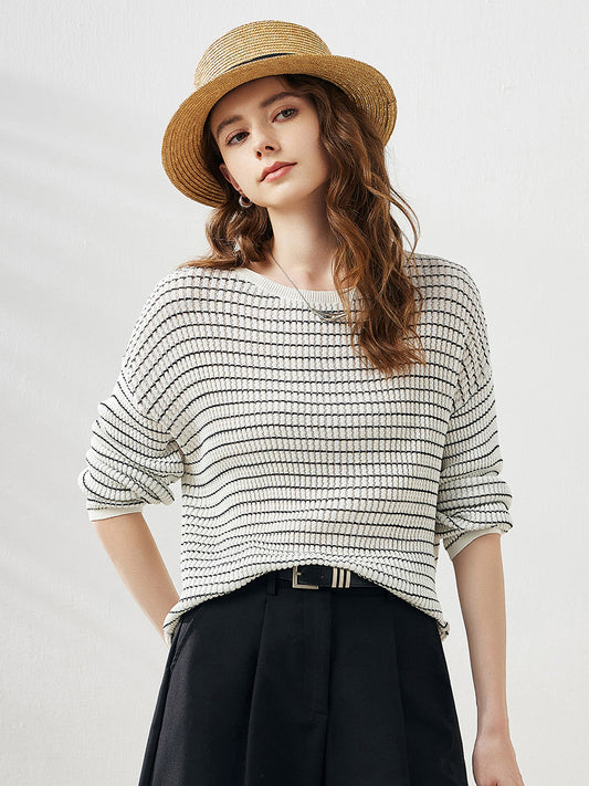 COMOBOCA Women's Striped Knit Pullover Sweater