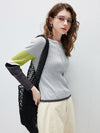 COMOBOCA Women's Ribbed Color Block Round Neck Knit Sweater