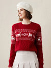 COMOBOCA Red 100% Cashmere Women's Cozy Reindeer Fair Isle Knit Sweater