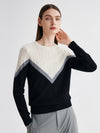 COMOBOCA 100% Cashmere Women's Color Block Cable Knit Sweater