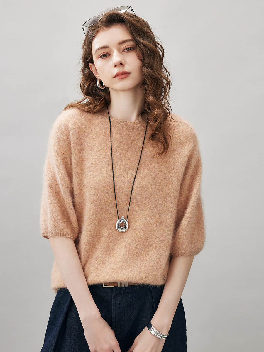 COMOBOCA Camel Women's Wool Seamless Brushed Half Sleeve Knit Sweater