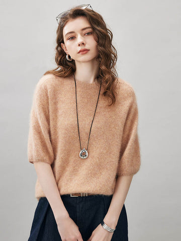 COMOBOCA Camel Women's Wool Seamless Brushed Half Sleeve Knit Sweater