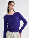 COMOBOCA Purple 100% Cashmere Women's Round Neck Button Ribbed Knit Sweater