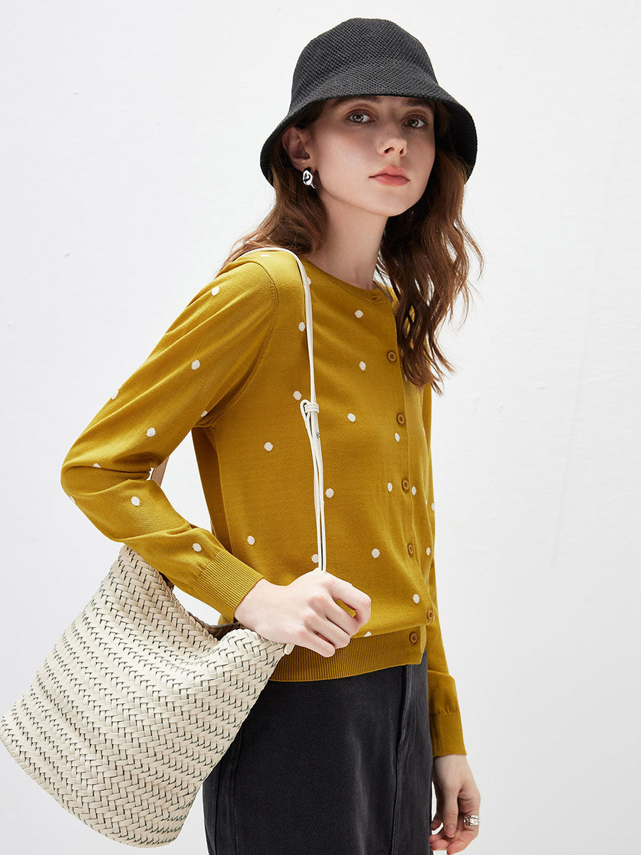 COMOBOCA Women's Lyocell Polka Dot Knit Cardigan