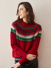 COMOBOCA Red 100% Cashmere Women's Fair Isle Sweater