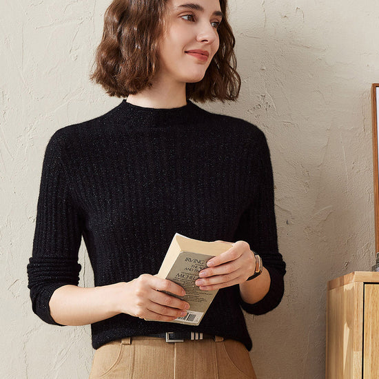 COMOBOCA Women's Ribbed Mock Neck Knit Sweater