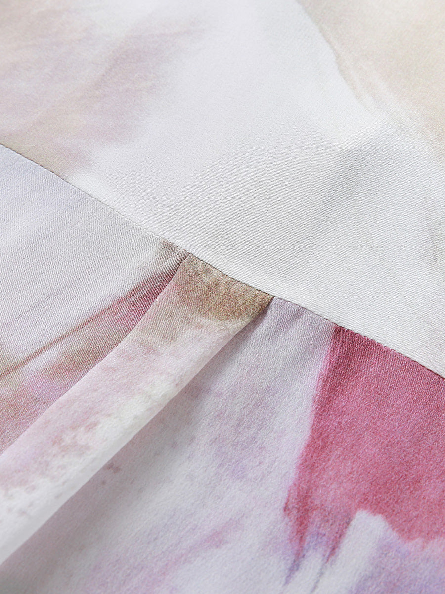 COMOBOCA 100% Mulberry Silk Women's Watercolor Print Shirt