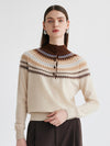 COMOBOCA 100% Cashmere Women's Fair Isle Mock Neck Button Front Sweater