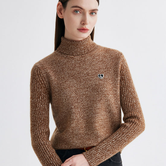 COMOBOCA Brown 100% Cashmere Women's Turtleneck Knit Sweater
