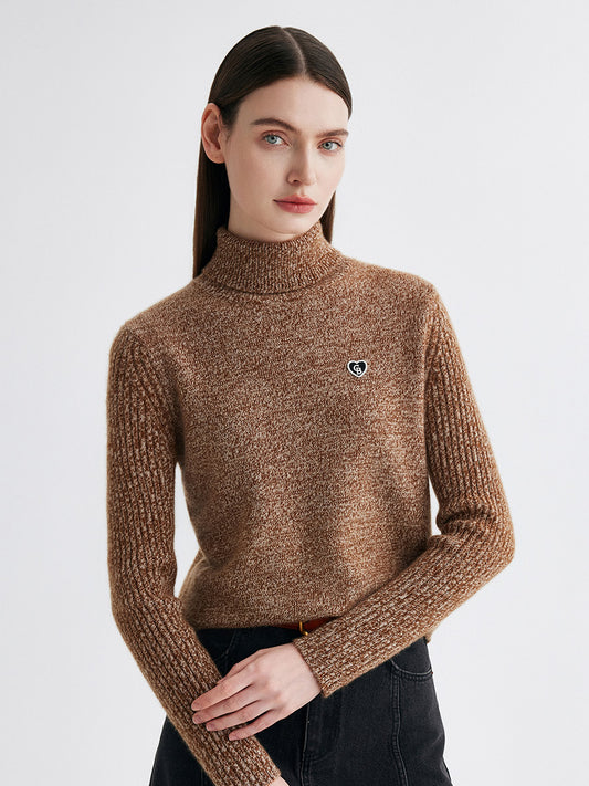 COMOBOCA Brown 100% Cashmere Women's Turtleneck Knit Sweater