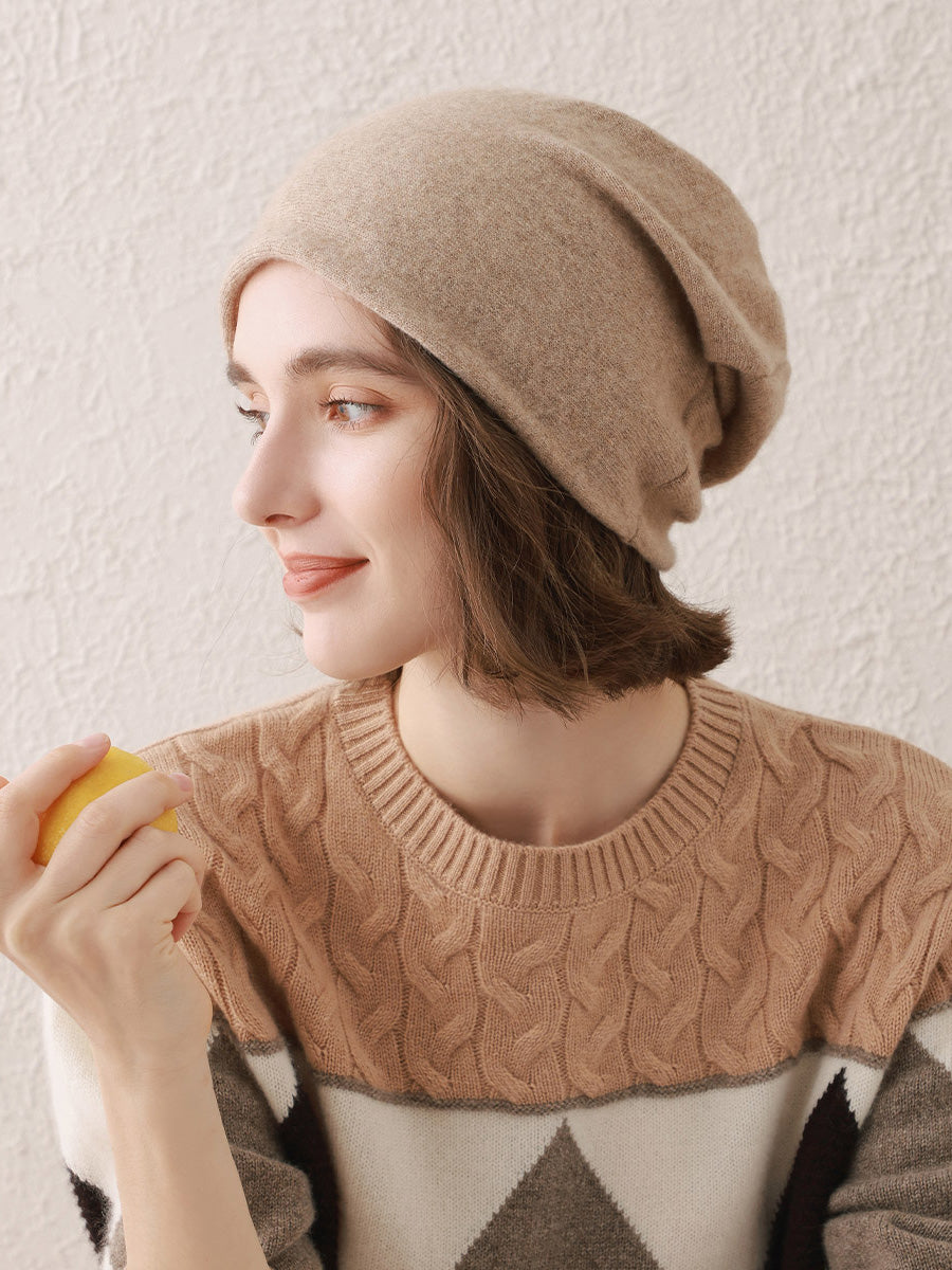 COMOBOCA 100% Cashmere Classic Slouchy Beanie