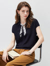 COMOBOCA Women's Paisley Scarf Polo Collar Waffle Knit T-Shirt