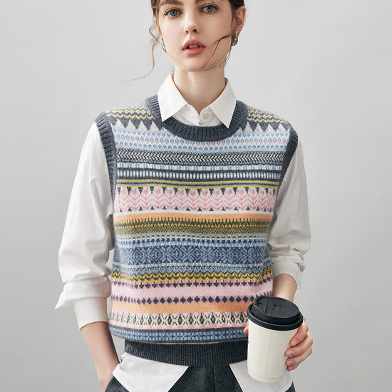 COMOBOCA Striped 100% Cashmere Women's Striped Knit Vest