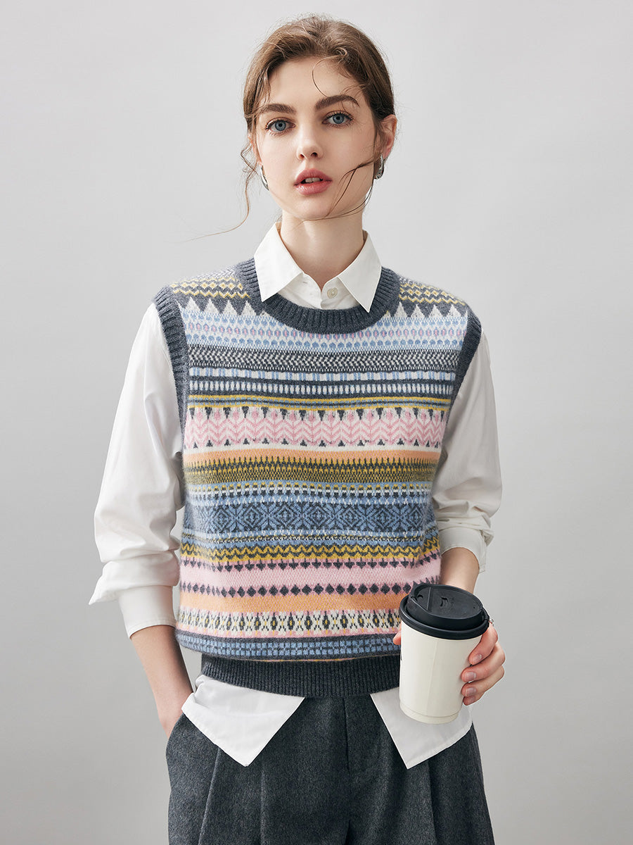 COMOBOCA Striped 100% Cashmere Women's Striped Knit Vest