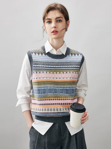 COMOBOCA Striped 100% Cashmere Women's Striped Knit Vest